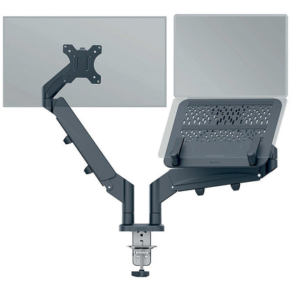 Leitz Ergo Dual Monitor and Laptop Arm, Adjustable Height and Tilt, Dark Grey
