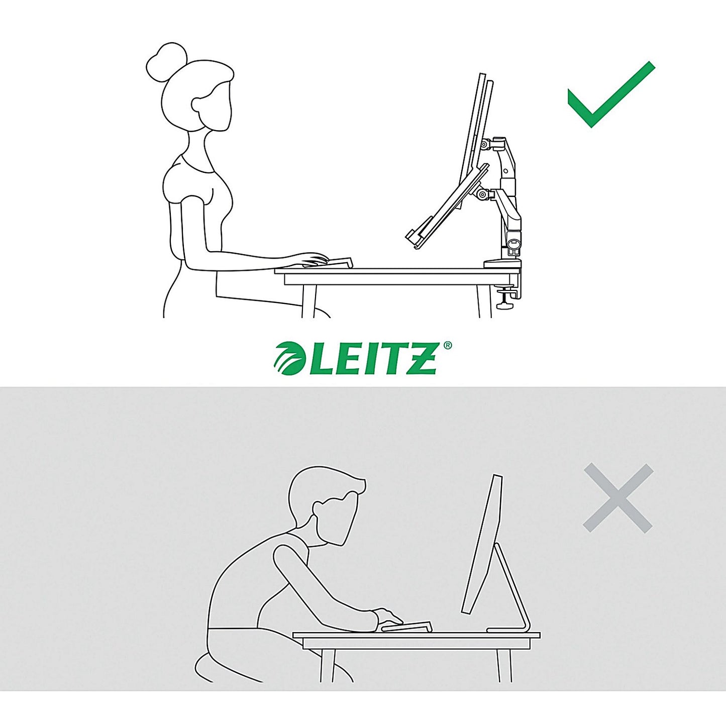 Leitz Ergo Dual Monitor and Laptop Arm, Adjustable Height and Tilt, Dark Grey