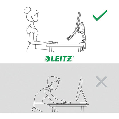 Leitz Ergo Dual Monitor and Laptop Arm, Adjustable Height and Tilt, Dark Grey