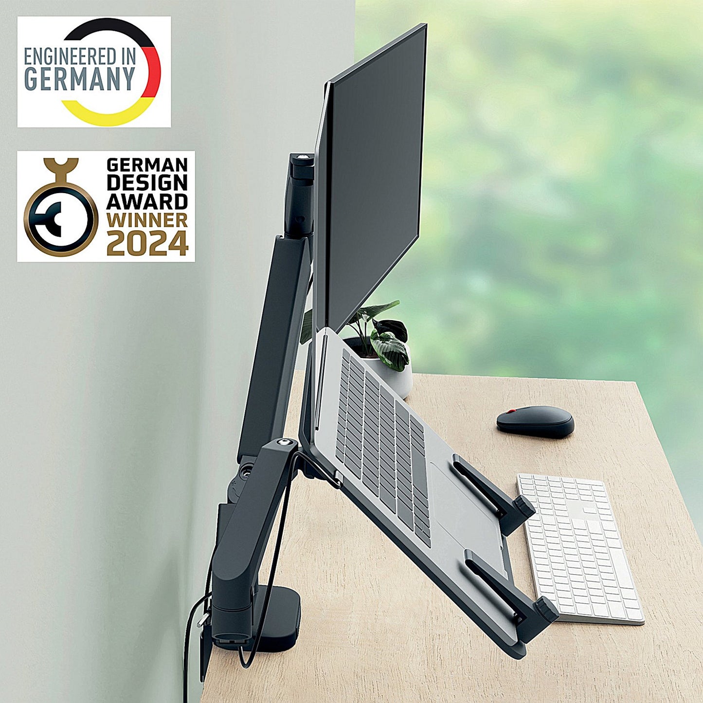 Leitz Ergo Dual Monitor and Laptop Arm, Adjustable Height and Tilt, Dark Grey