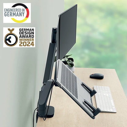 Leitz Ergo Dual Monitor and Laptop Arm, Adjustable Height and Tilt, Dark Grey