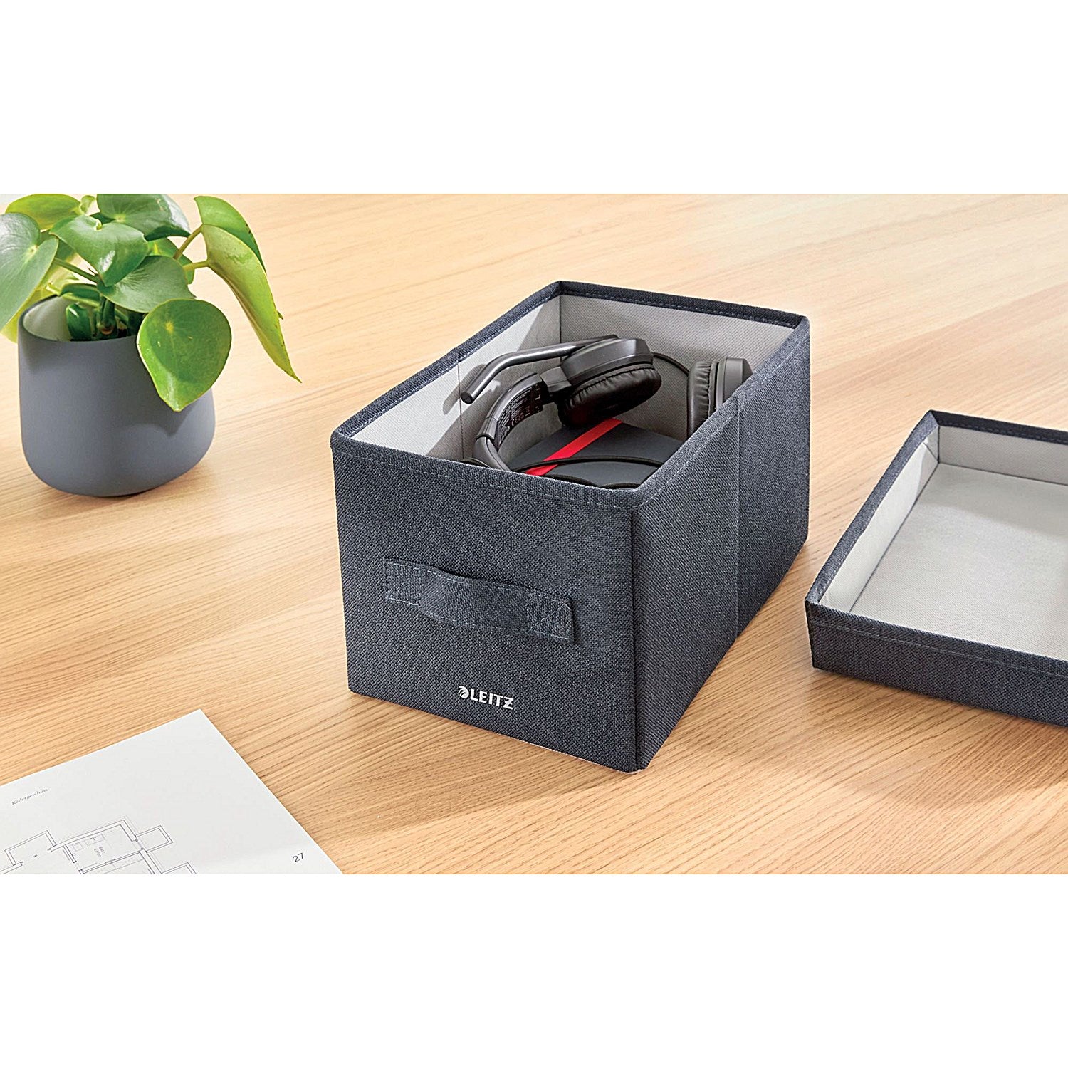 Leitz Fabric Storage Box with Lid, Twinpack, Small, Grey