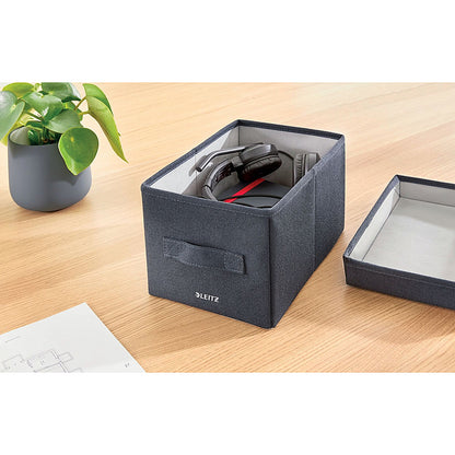 Leitz Fabric Storage Box with Lid, Twinpack, Small, Grey
