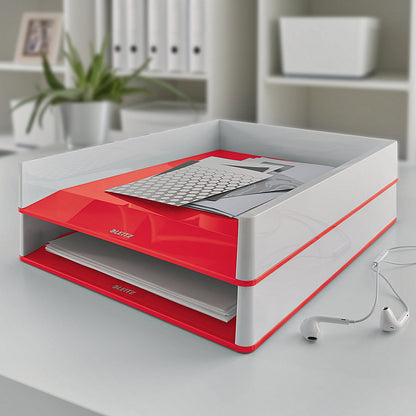 Leitz Wow Self-stacking Letter Tray, White & Red