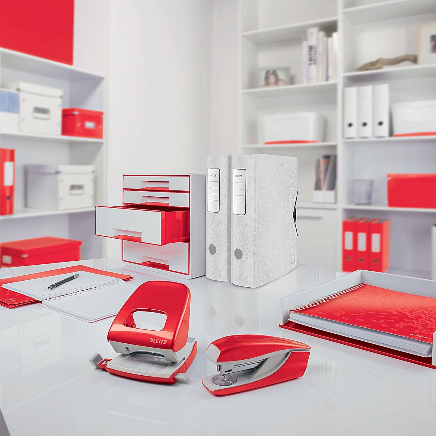 Leitz Wow Self-stacking Letter Tray, White & Red