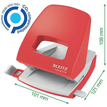 Leitz Recycle NeXXt Hole Punch, 30 Sheets, Red