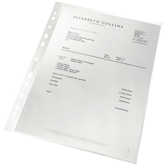 Leitz A4 Recycled Punched Pockets, 90 Micron, Top Opening, Pack of 100