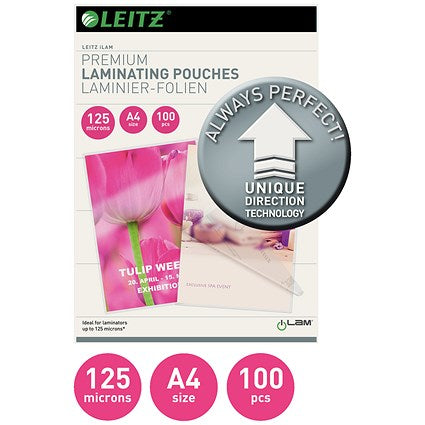 Leitz iLAM Prem A4 Laminating Pouches, 125 Microns, Glossy, Pack of 100