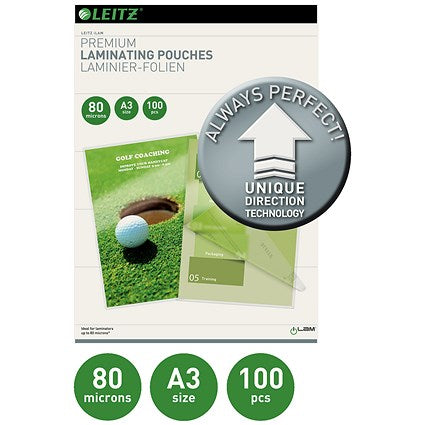 Leitz iLAM Prem A3 Laminating Pouches, 160 Microns, Glossy, Pack of 100