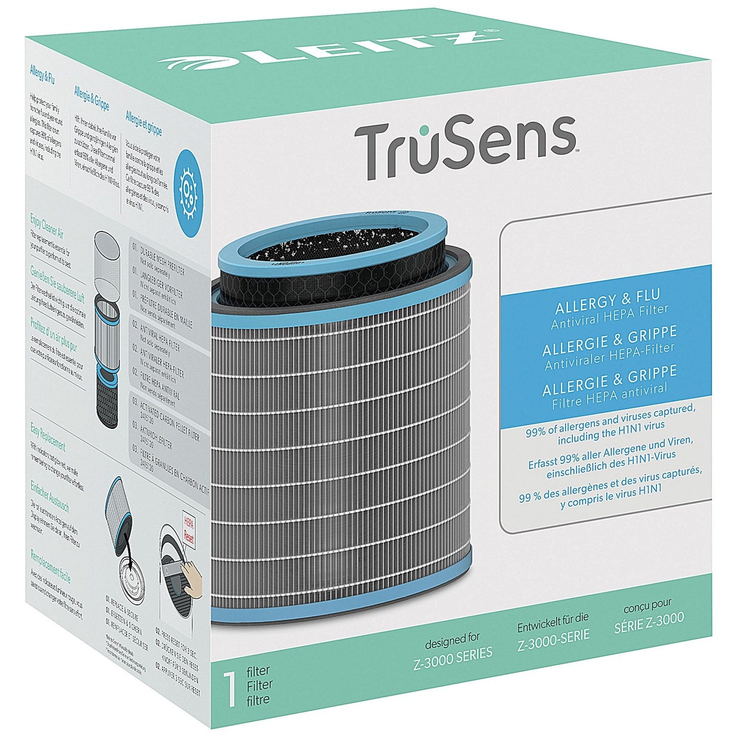 Leitz Allergy 3-in-1 HEPA Filter Drum for Leitz TruSens Z-3000/Z-3500 Large Air Purifier