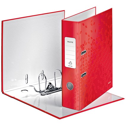 Leitz Wow A4 Lever Arch File, 80mm Spine, Red, Pack of 10