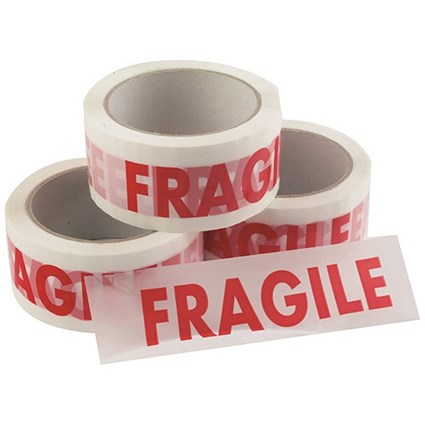 Polypropylene Tape Printed Fragile 50mmx66m White Red (Pack of 6) PPP-C