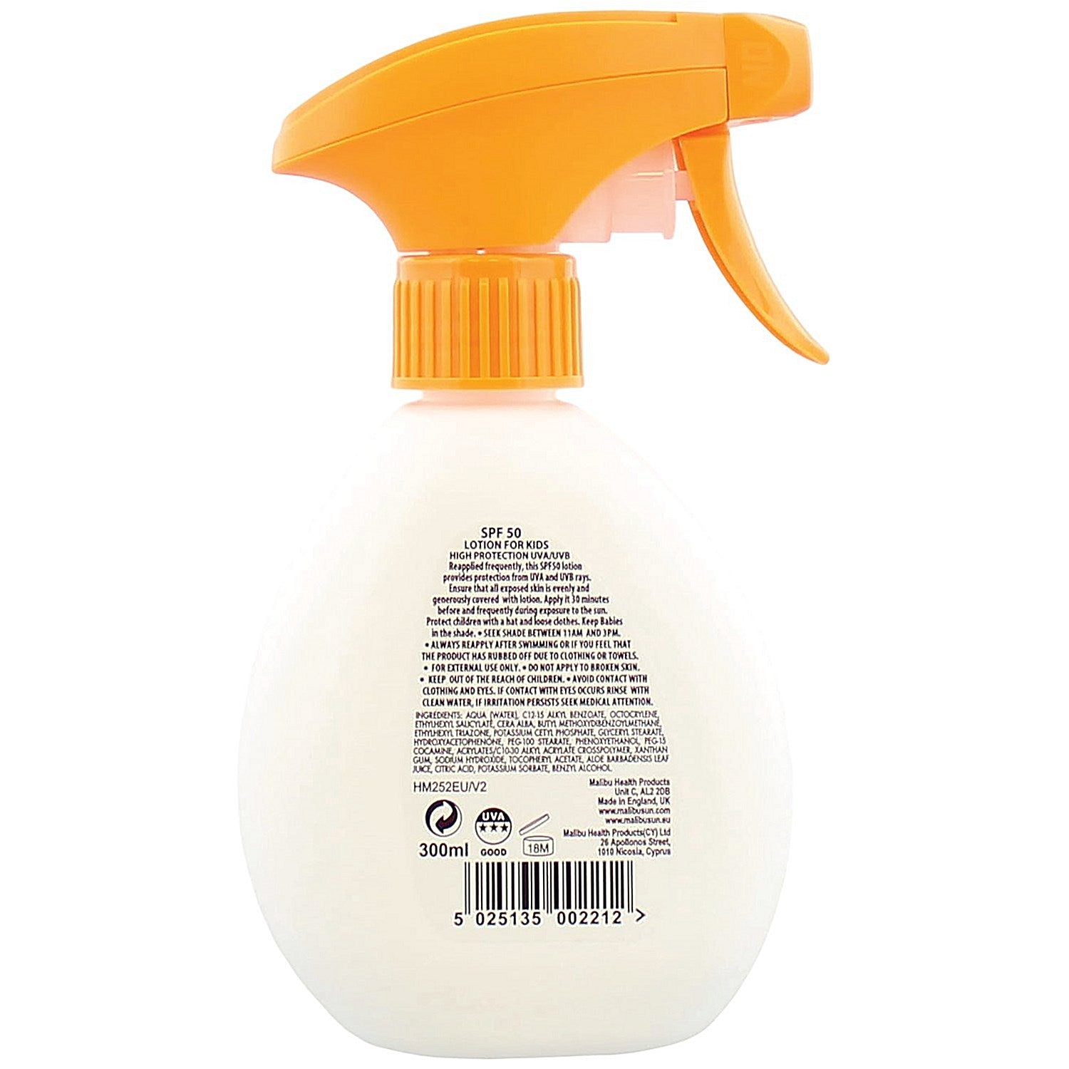 Malibu SPF 50 Kids Sun Lotion Trigger Spray 300ml Easy2Order : MBU00221