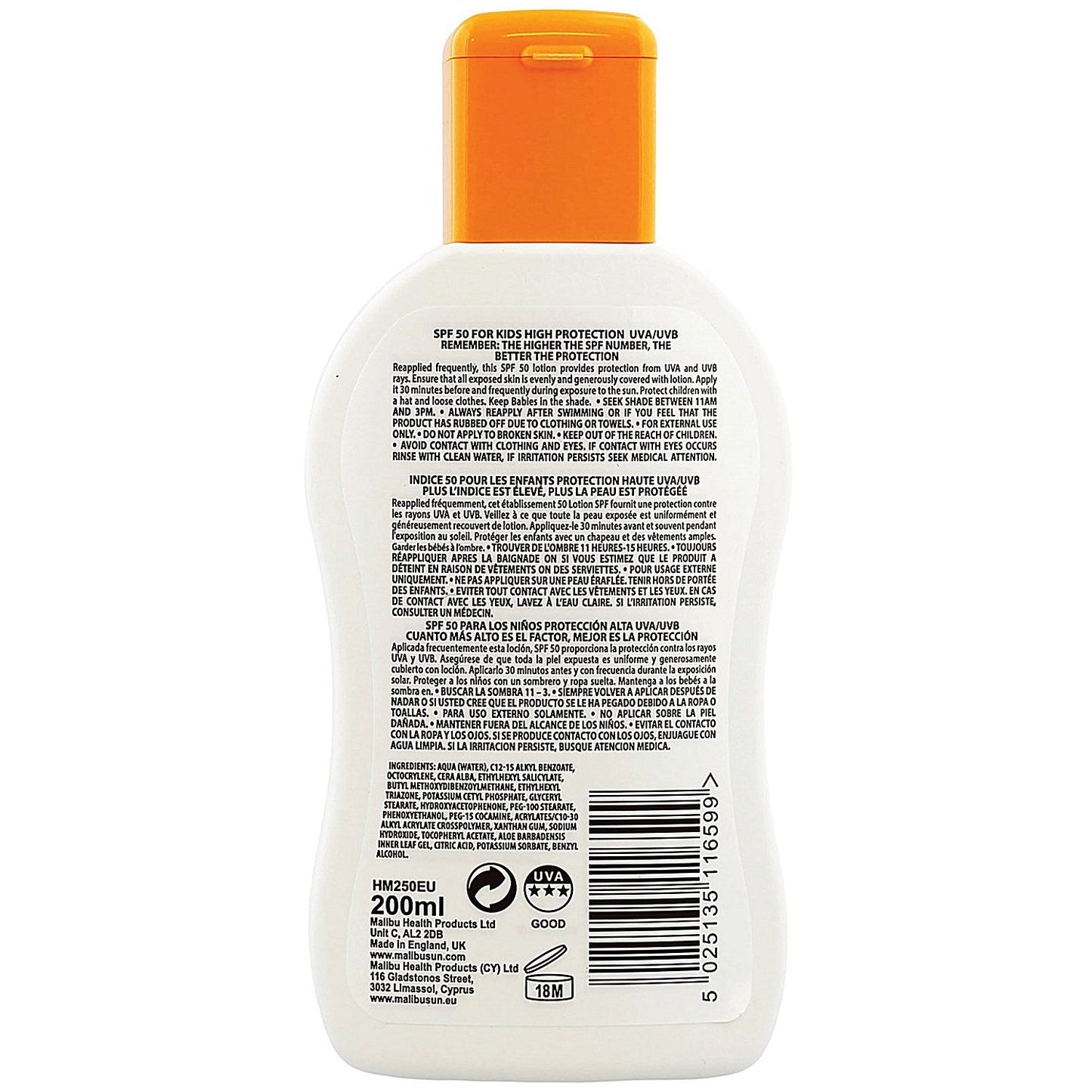 Malibu SPF 50 Kids Sun Lotion 200ml Easy2Order : MBU11659