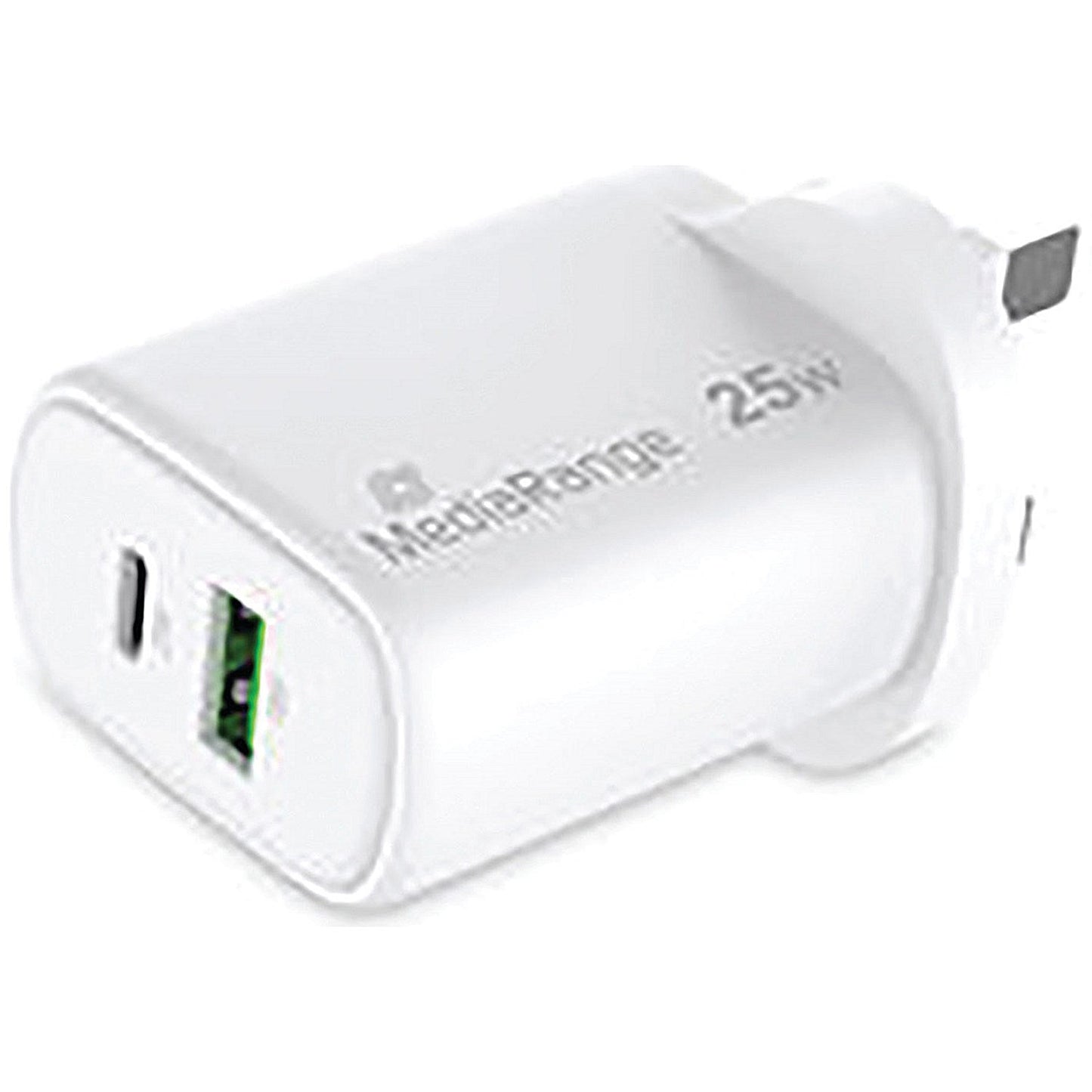MediaRange GaN Fast Charging Adapter UK Plug, 1xUSB-C and 1xUSB-A, 25W, White