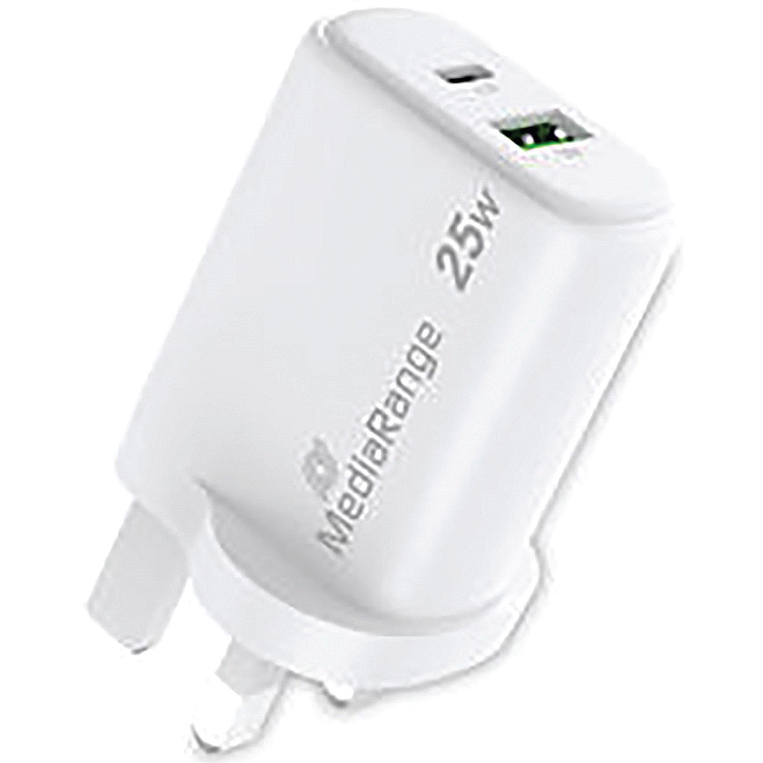 MediaRange GaN Fast Charging Adapter UK Plug, 1xUSB-C and 1xUSB-A, 25W, White Easy2Order : ME87893