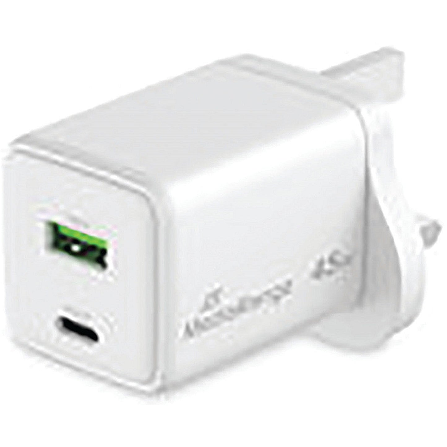 MediaRange GaN Fast Charging Adapter UK Plug, 1xUSB-C and 1xUSB-A, 45W, White