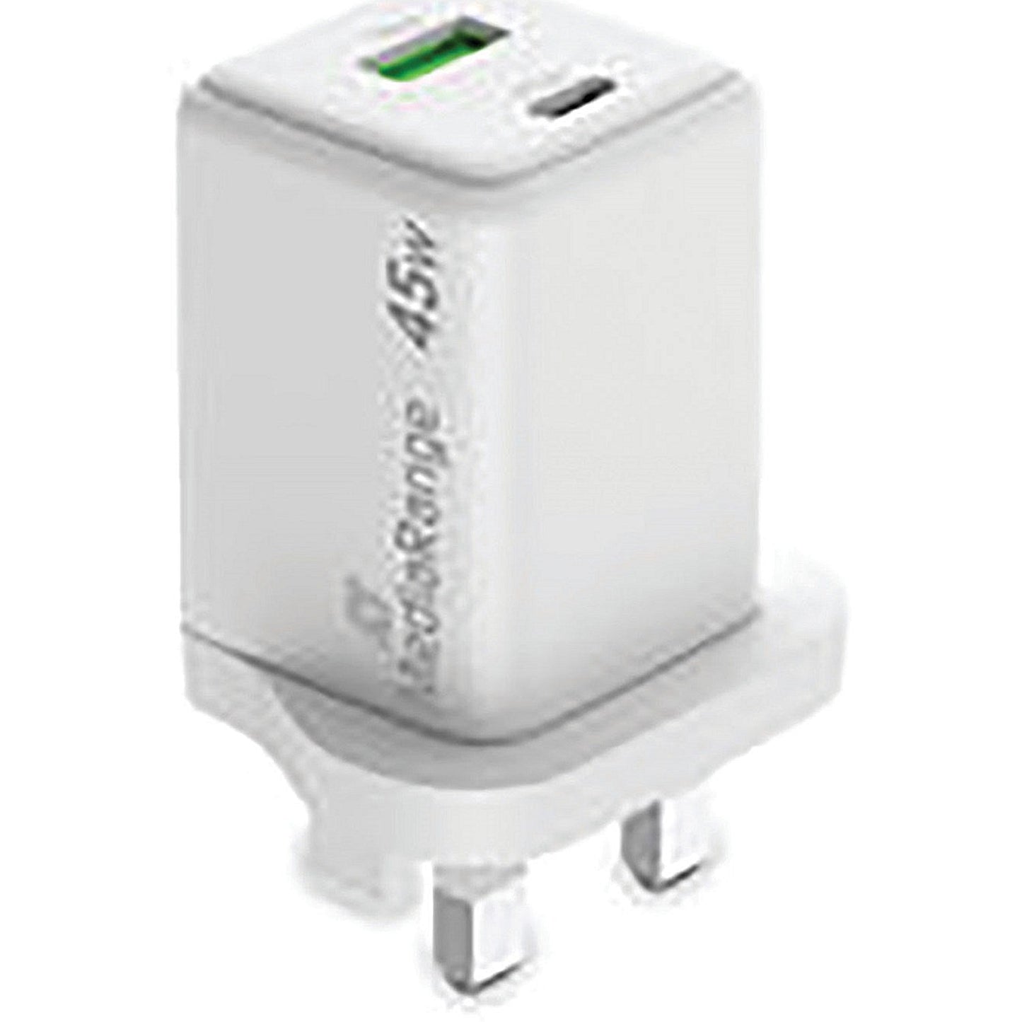 MediaRange GaN Fast Charging Adapter UK Plug, 1xUSB-C and 1xUSB-A, 45W, White