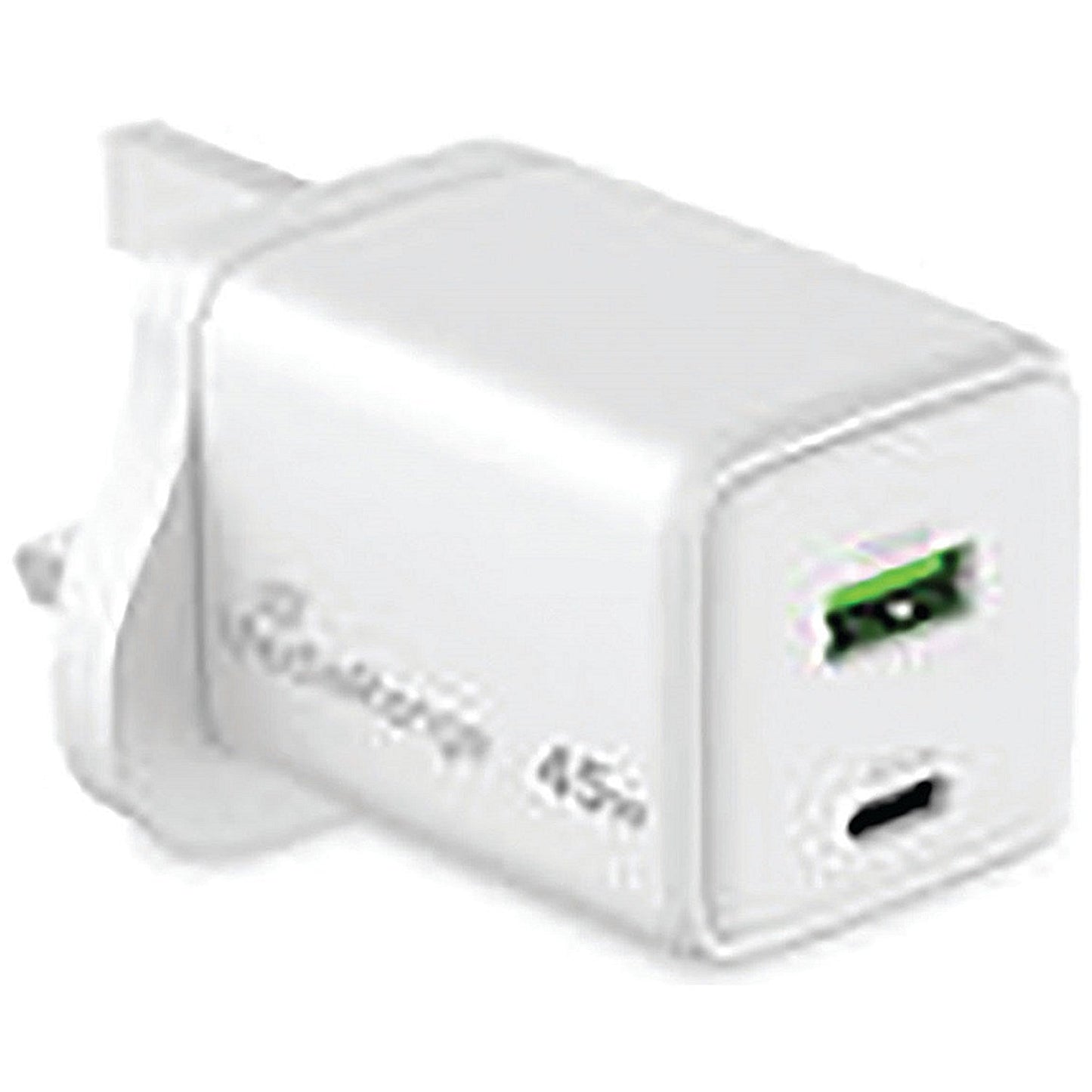 MediaRange GaN Fast Charging Adapter UK Plug, 1xUSB-C and 1xUSB-A, 45W, White