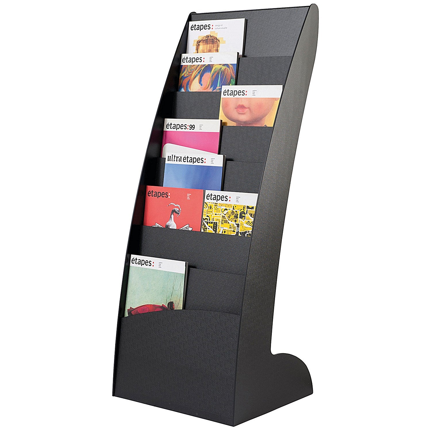 Fast Paper Black Curved Literature Display Floor standing display with 8 compartments 285.01