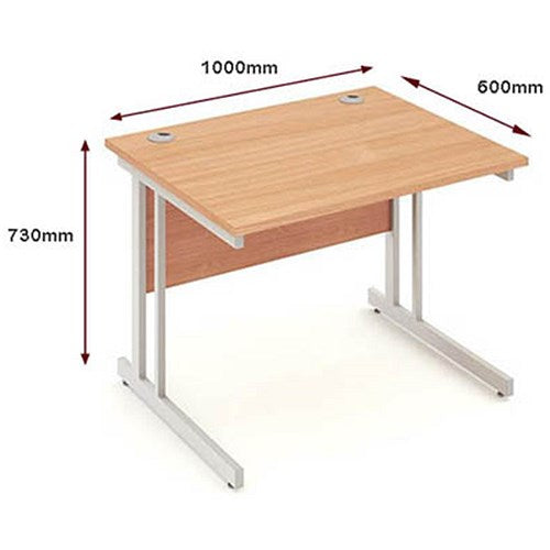 Impulse 1000mm Rectangular Desk, Silver Cantilever Leg, Beech
