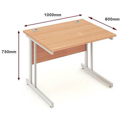 Impulse 1000mm Rectangular Desk, Silver Cantilever Leg, Beech