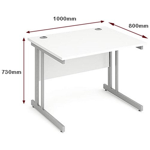 Impulse 1000mm Rectangular Desk, Silver Cantilever Leg, White