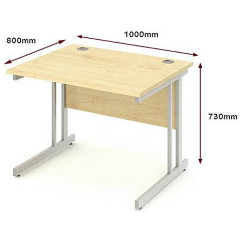 Impulse 1000mm Rectangular Desk, Silver Cantilever Leg, Maple