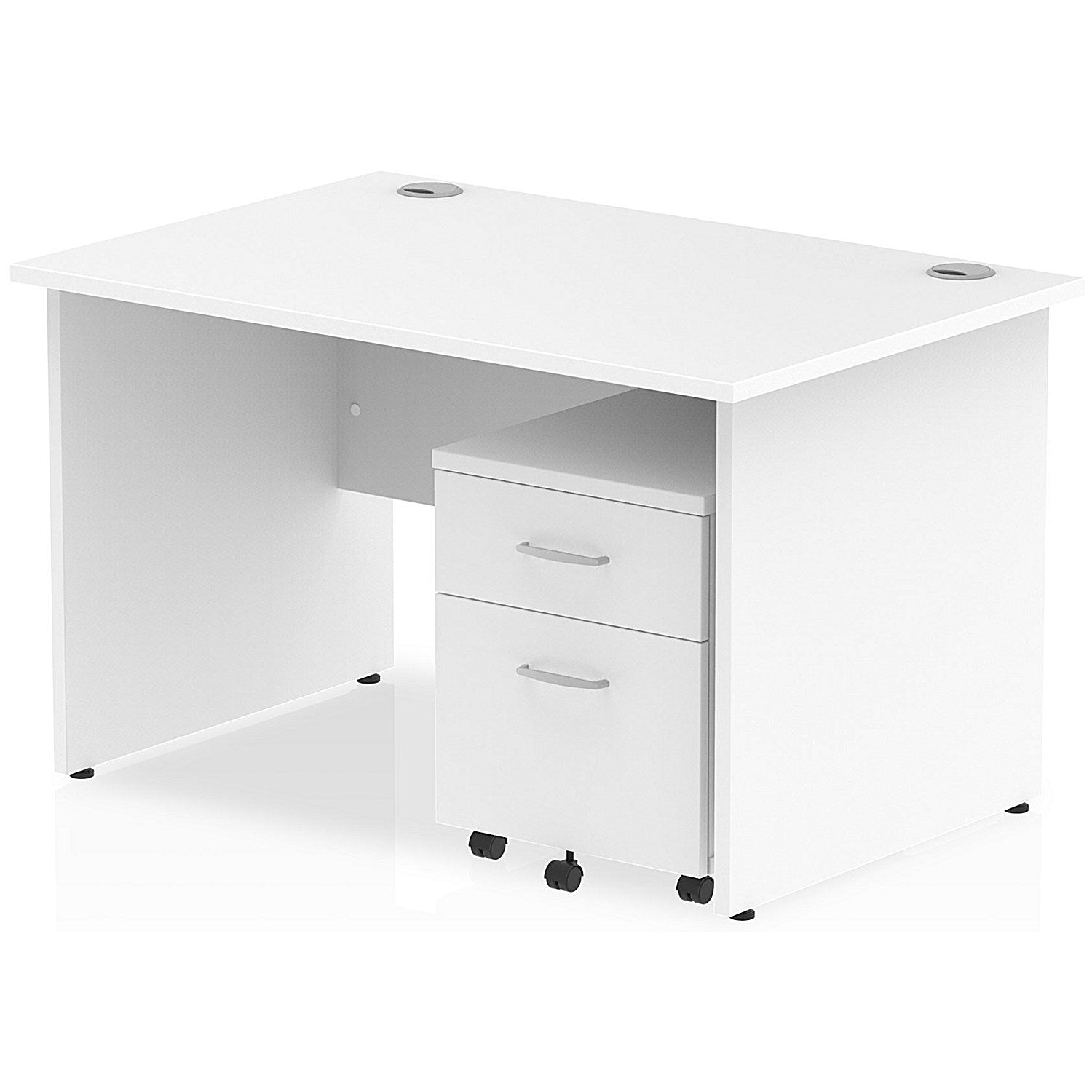 Impulse 1200mm Rectangular Desk, Panel End Leg, 2 Drawer Mobile Pedestal, White Easy2Order : MI000914
