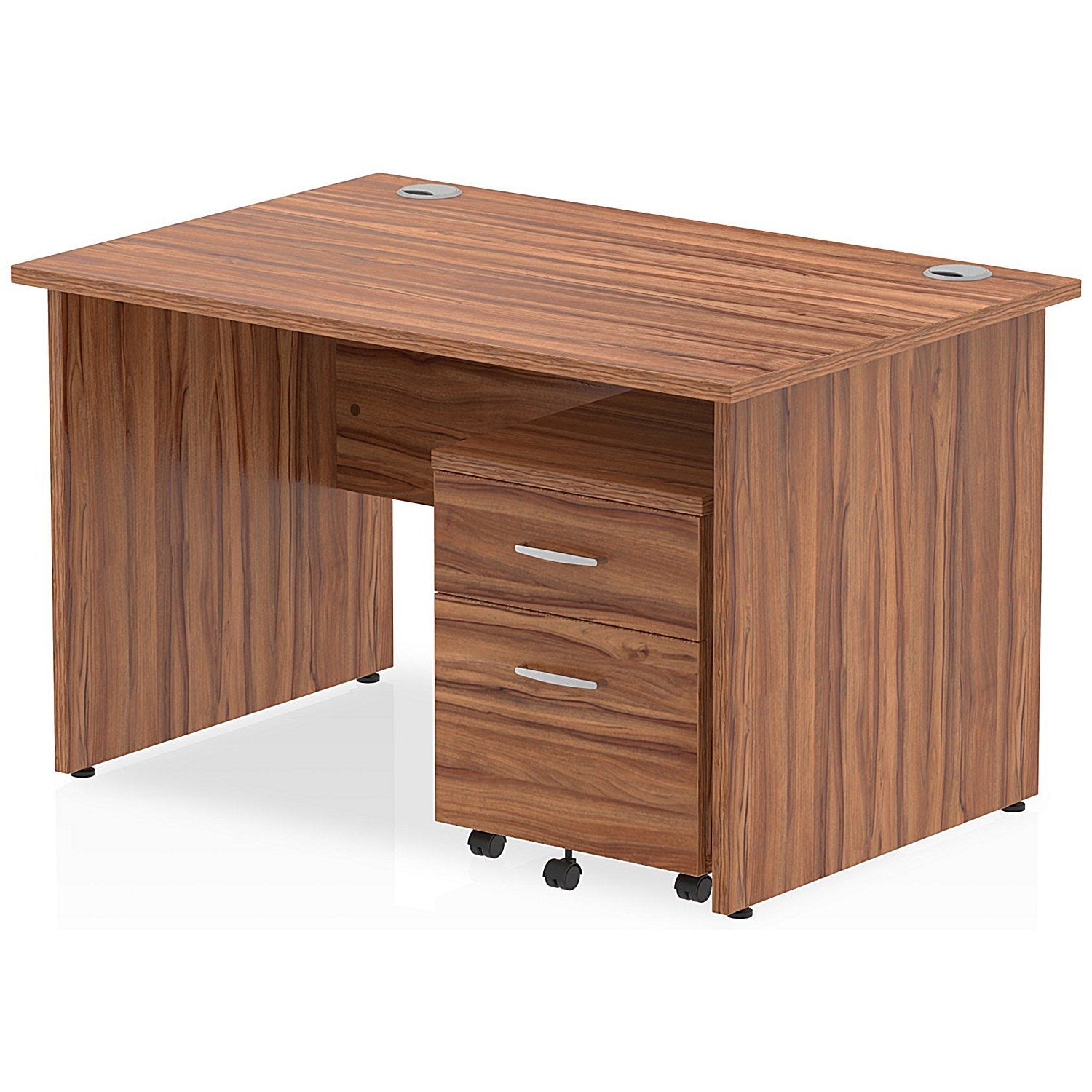 Impulse 1200mm Rectangular Desk, Panel End Leg, 2 Drawer Mobile Pedestal, Walnut Easy2Order : MI000918