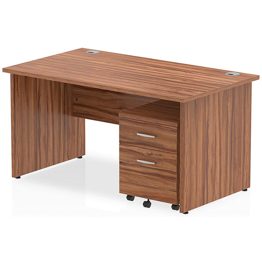 Impulse 1400mm Rectangular Desk, Panel End Leg, 2 Drawer Mobile Pedestal, Walnut Easy2Order : MI000919
