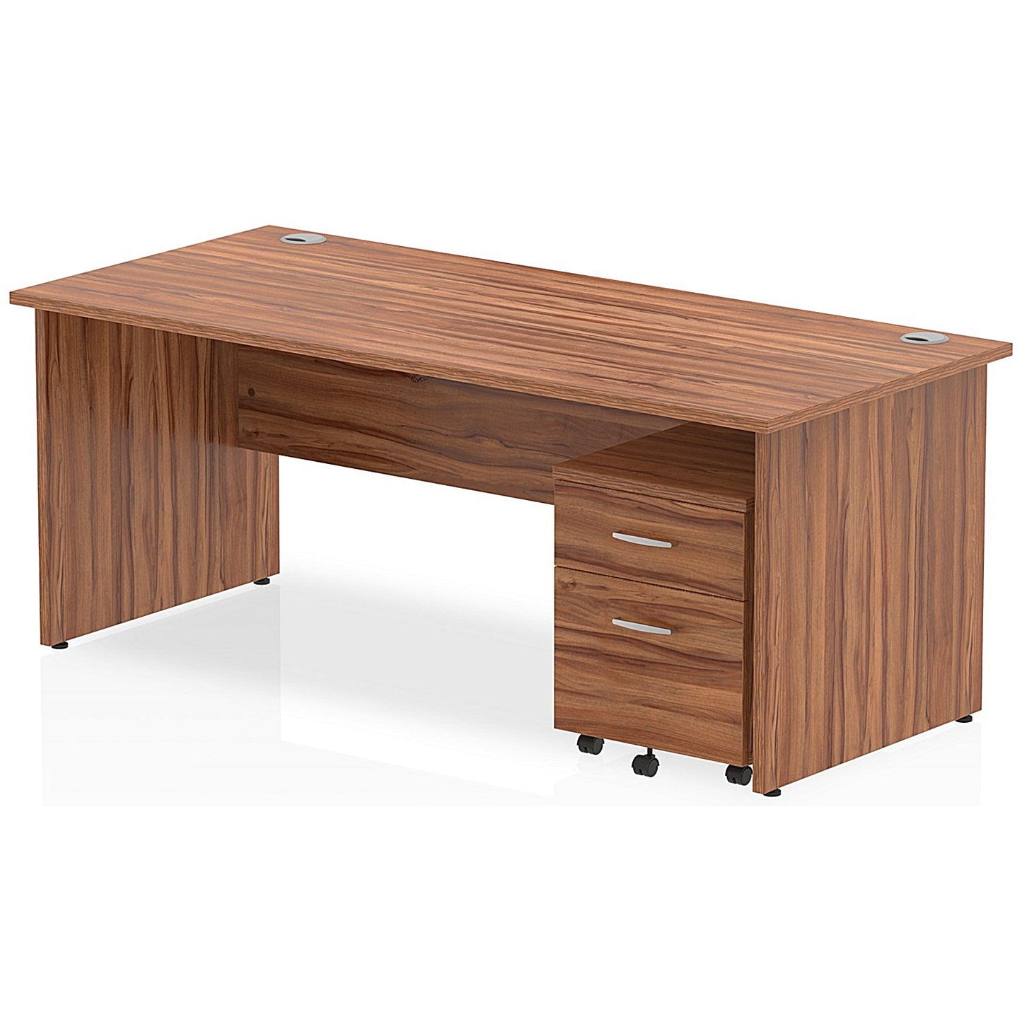 Impulse 1800mm Rectangular Desk, Panel End Leg, 2 Drawer Mobile Pedestal, Walnut Easy2Order : MI000921