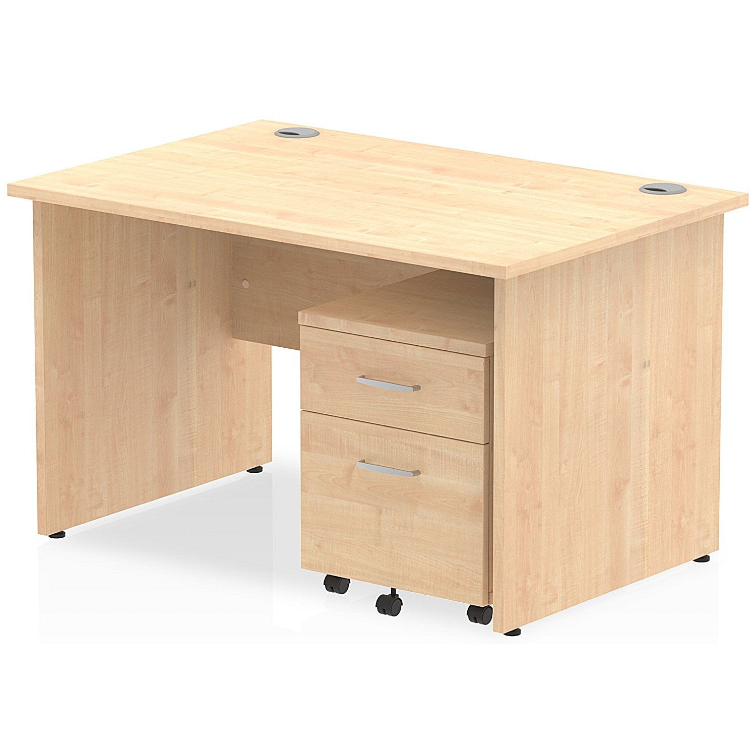 Impulse 1200mm Rectangular Desk, Panel End Leg, 2 Drawer Mobile Pedestal, Maple Easy2Order : MI000922