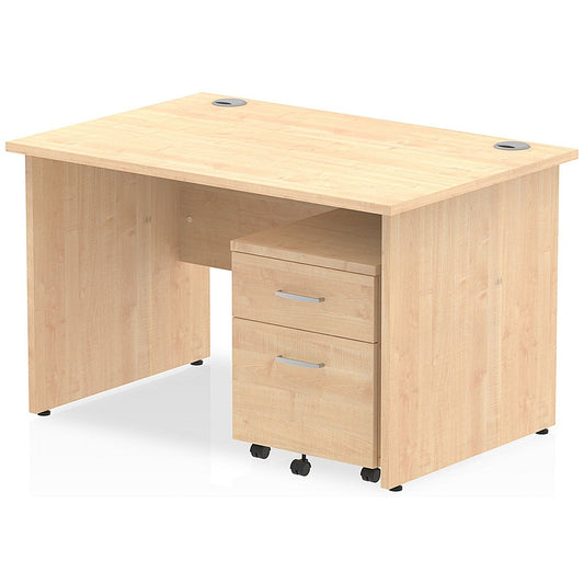 Impulse 1200mm Rectangular Desk, Panel End Leg, 2 Drawer Mobile Pedestal, Maple Easy2Order : MI000922