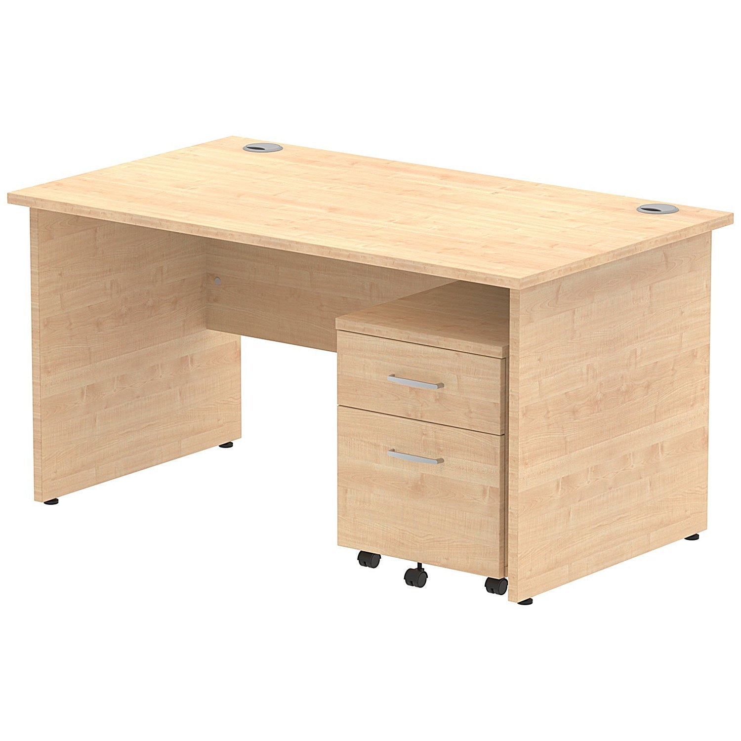 Impulse 1400mm Rectangular Desk, Panel End Leg, 2 Drawer Mobile Pedestal, Maple Easy2Order : MI000923