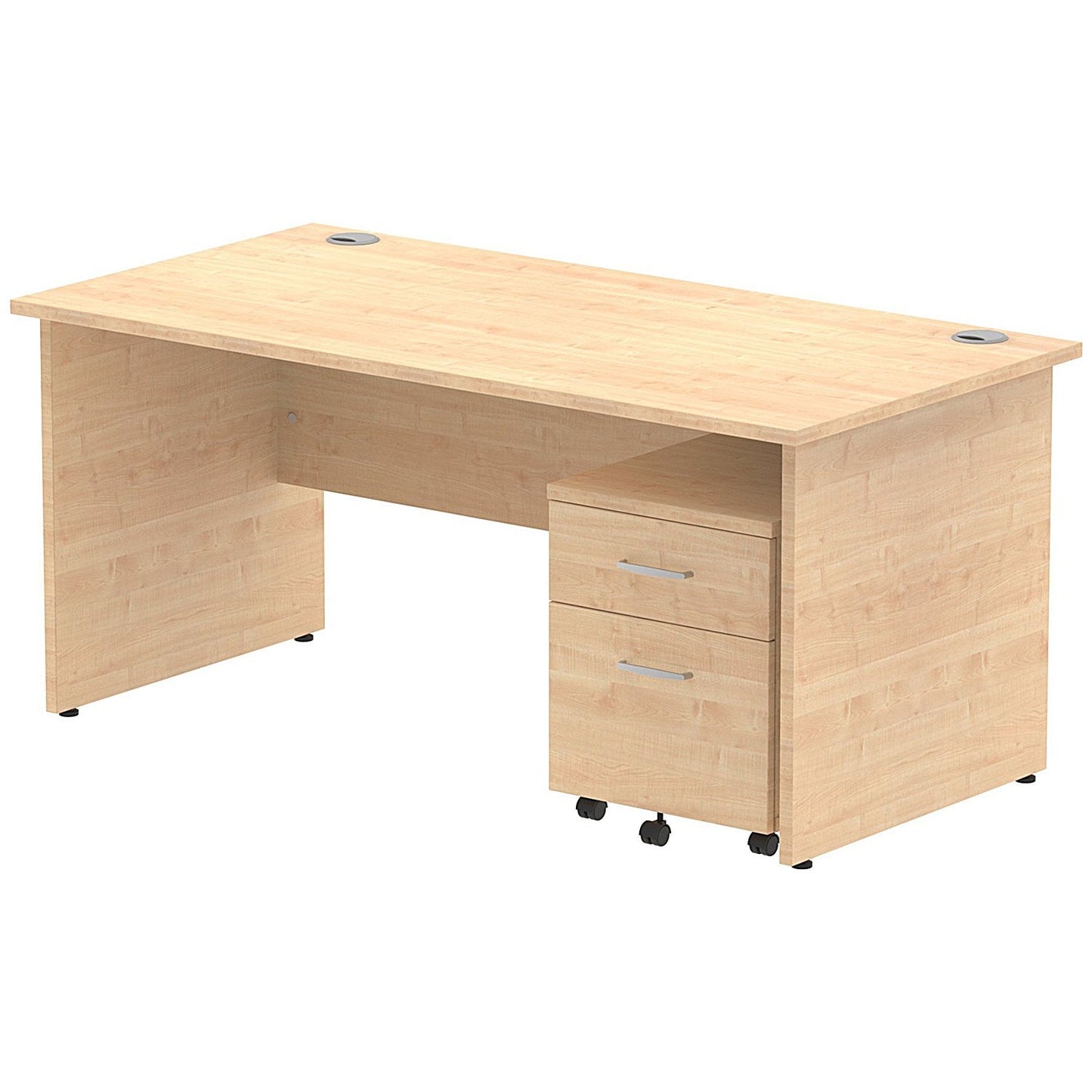 Impulse 1600mm Rectangular Desk, Panel End Leg, 2 Drawer Mobile Pedestal, Maple Easy2Order : MI000924