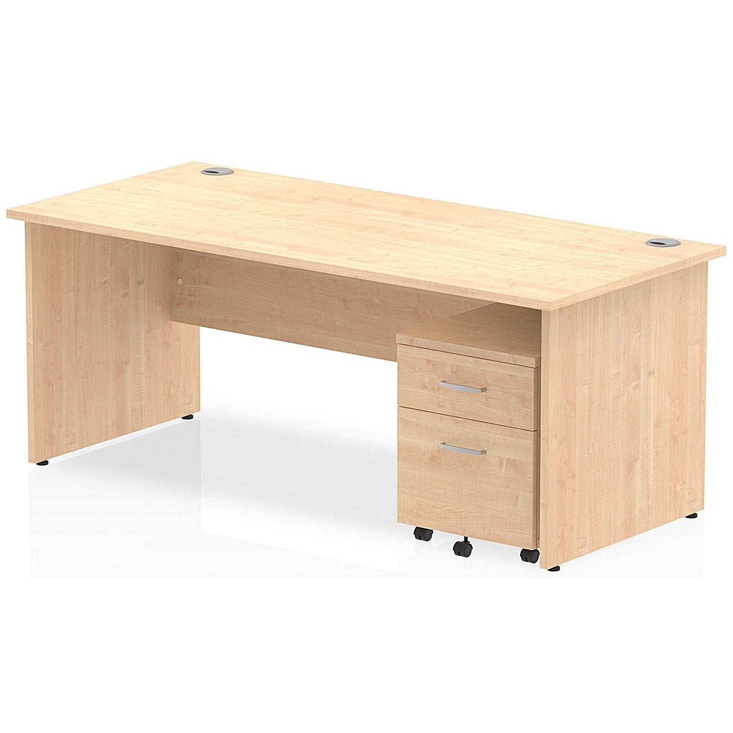 Impulse 1800mm Rectangular Desk, Panel End Leg, 2 Drawer Mobile Pedestal, Maple Easy2Order : MI000925