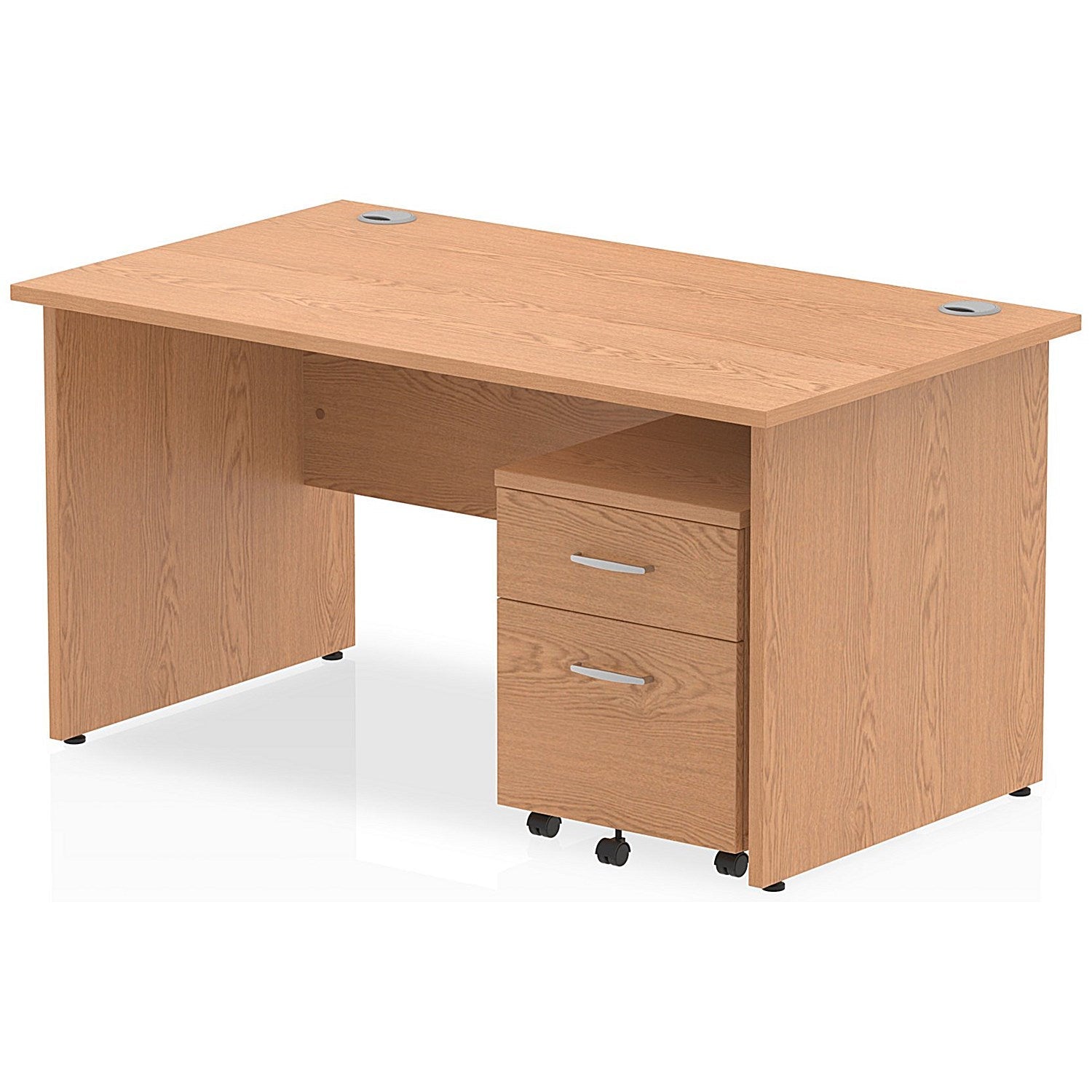 Impulse 1400mm Rectangular Desk, Panel End Leg, 2 Drawer Mobile Pedestal, Oak Easy2Order : MI000927