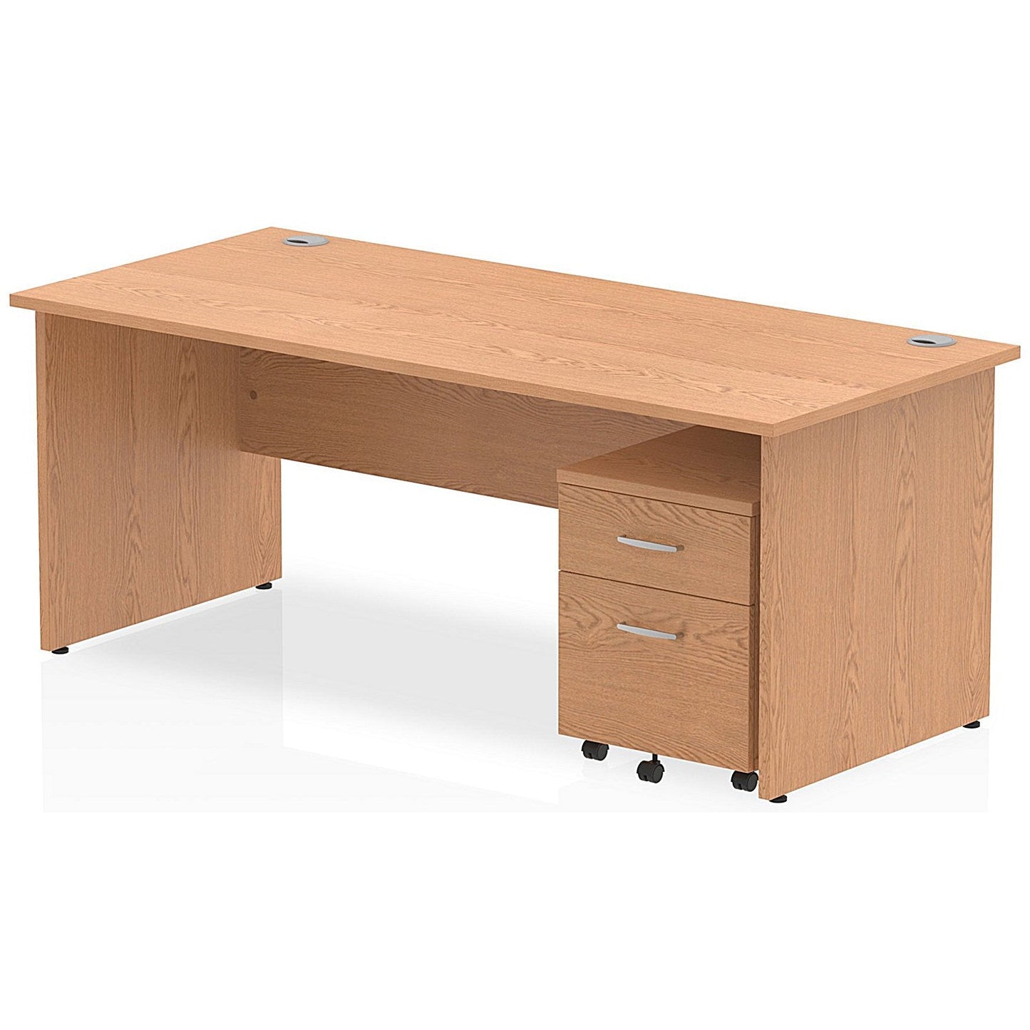 Impulse 1800mm Rectangular Desk, Panel End Leg, 2 Drawer Mobile Pedestal, Oak Easy2Order : MI000929