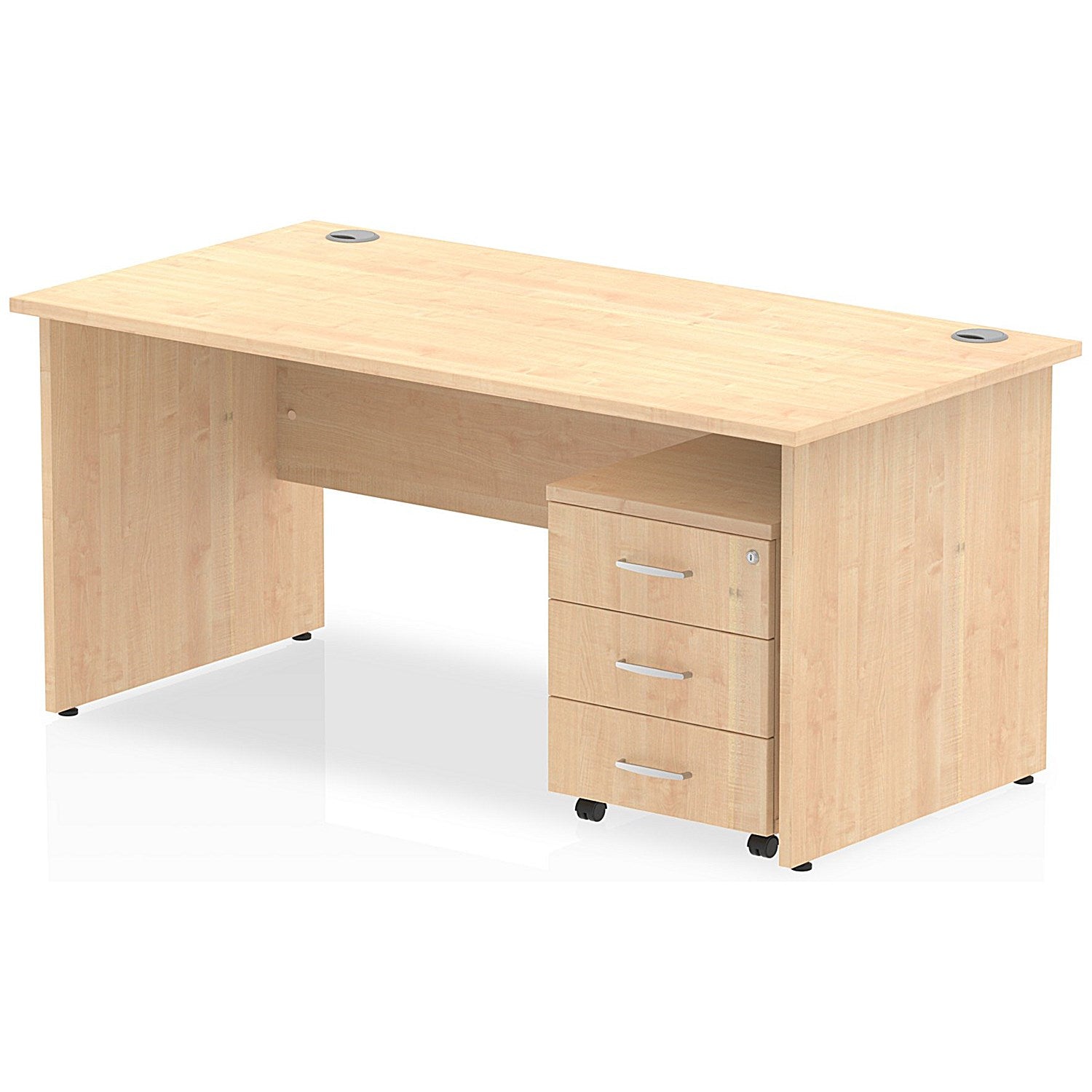 Impulse 1200mm Rectangular Desk, Panel End Leg, 3 Drawer Mobile Pedestal, Maple Easy2Order : MI000942