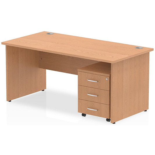 Impulse 1600mm Rectangular Desk, Panel End Leg, 3 Drawer Mobile Pedestal, Oak Easy2Order : MI000948