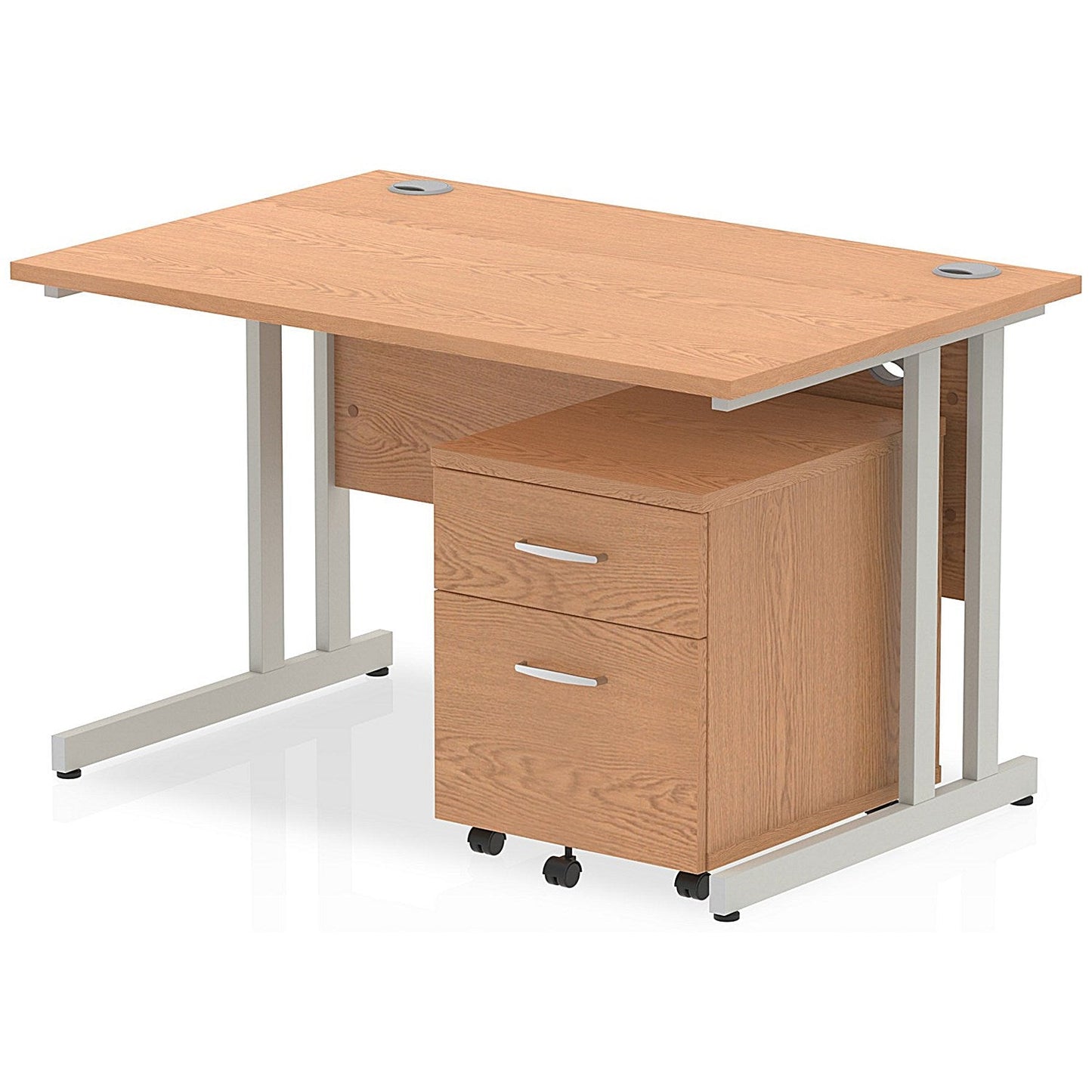 Impulse 1200 x 800mm Straight Office Desk Oak Top Silver Cantilever Leg Workstation 2 Drawer Mobile Pedestal Easy2Order : MI000966