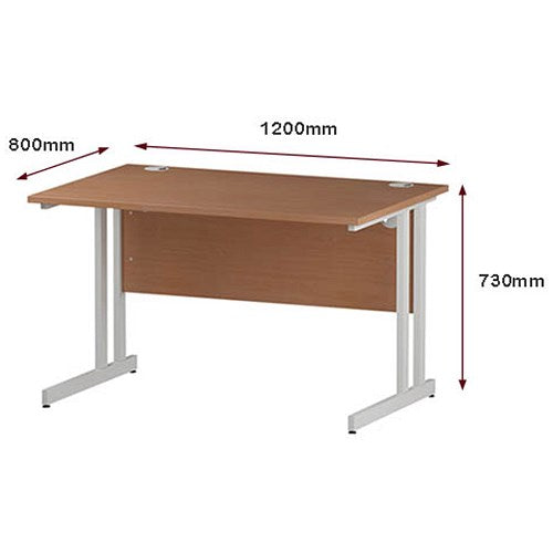 Impulse 1200mm Rectangular Desk, White Cantilever Leg, Beech