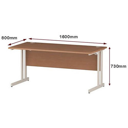 Impulse 1600mm Rectangular Desk, White Cantilever Leg, Beech