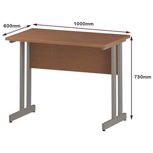 Impulse 1000mm Slim Rectangular Desk, Silver Cantilever Leg, Beech
