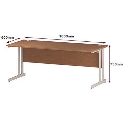 Impulse 1800mm Slim Rectangular Desk, White Cantilever Leg, Beech