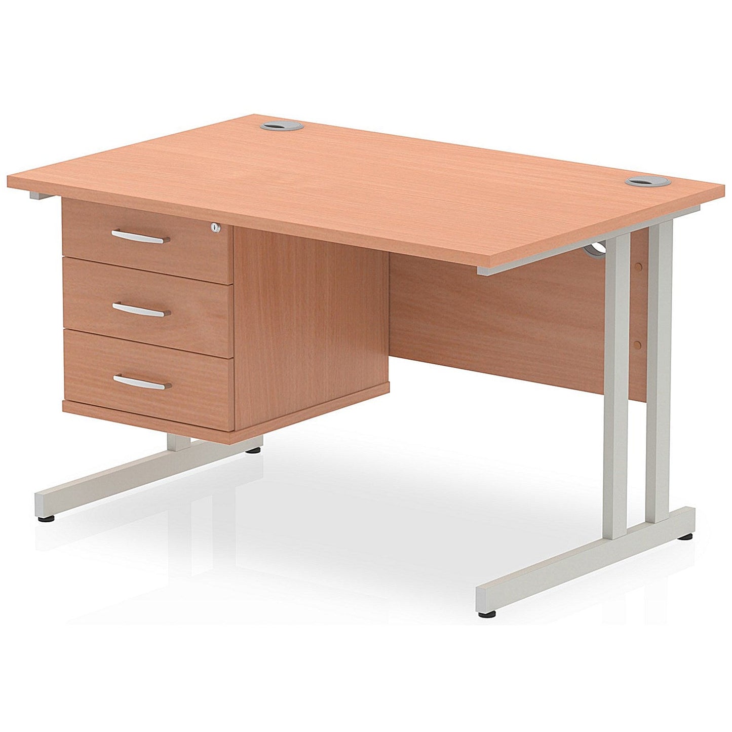 Impulse 1200mm Rectangular Office Desk With Fixed 3 Drawer Pedestal, Silver Cantilever Leg, Beech Easy2Order : MI001696