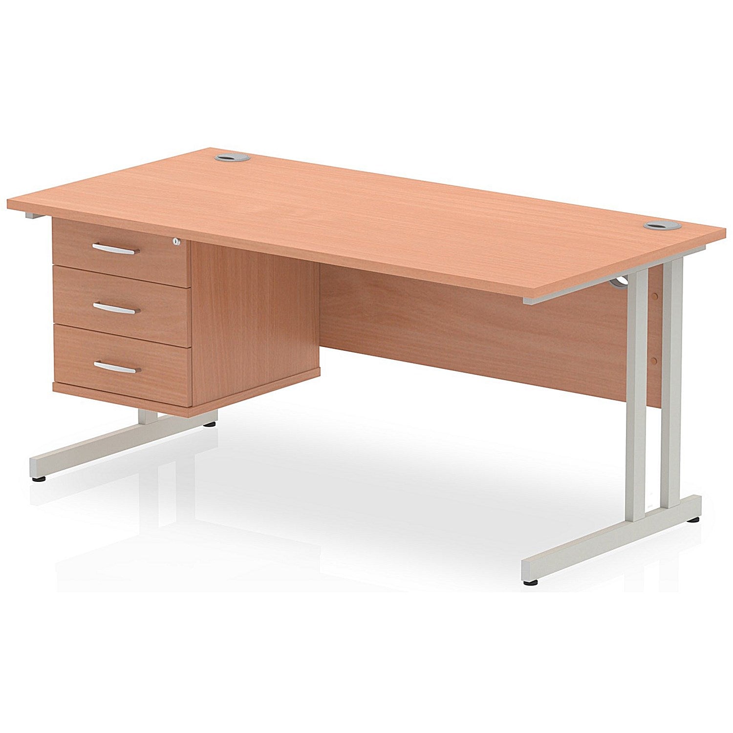Impulse 1600mm Rectangular Office Desk With Fixed 3 Drawer Pedestal, Silver Cantilever Leg, Beech Easy2Order : MI001698