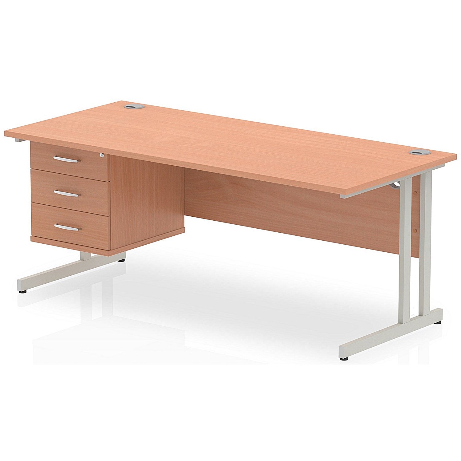 Impulse 1800mm Rectangular Office Desk With Fixed 3 Drawer Pedestal, Silver Cantilever Leg, Beech Easy2Order : MI001699