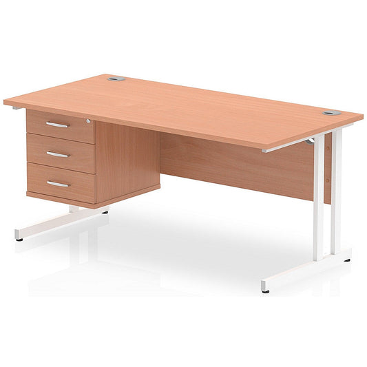 Impulse 1600mm Rectangular Office Desk With Fixed 3 Drawer Pedestal, White Cantilever Leg, Beech Easy2Order : MI001702